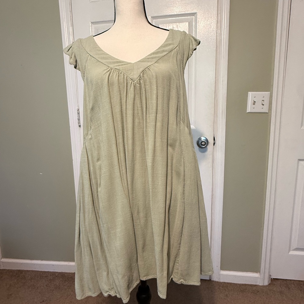 Promesa Sage Green Cap Sleeve Dress cotton/linen